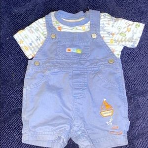 Cute sailboat/fishes shorts overall Set